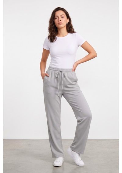 Genius Store Kadın Pantolon Beli Lastikli Cepli Rahat Kalıp Kadın Spor Pantolon Gri
