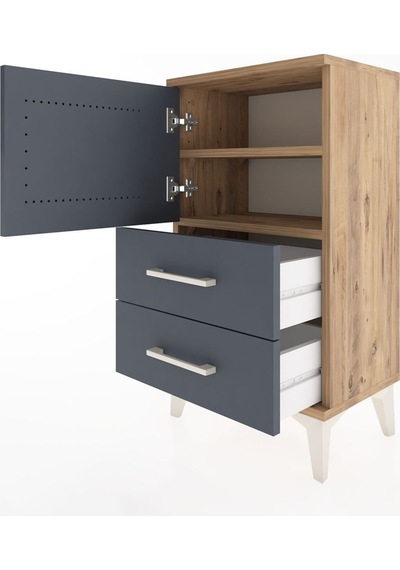 Arges Komodin 2 Raflı 2 Çekmeceli Tek Kapaklı 44x30x80 Çam-an... Çam