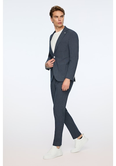 Morven Erkek Lacivert Poliviskon Trend Çizgili Slim Fit Mono Yaka Takım Elbise 26ms001020200 Lacivert