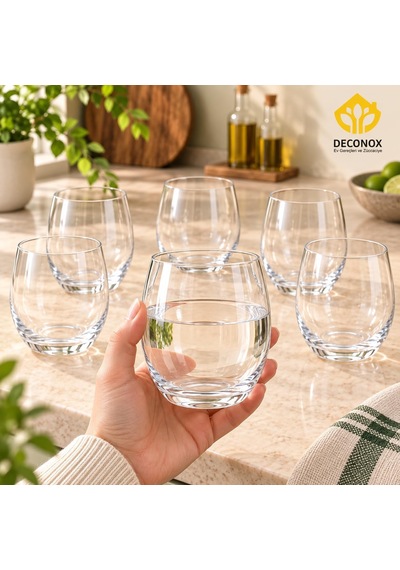 Kristal Cam Su Bardağı Seti 6'li, Her Bardak 380 Ml, Şeffaf Yuvarlak Meşrubat, Limonata Ve Meyve Suyu Bardağı Diğer