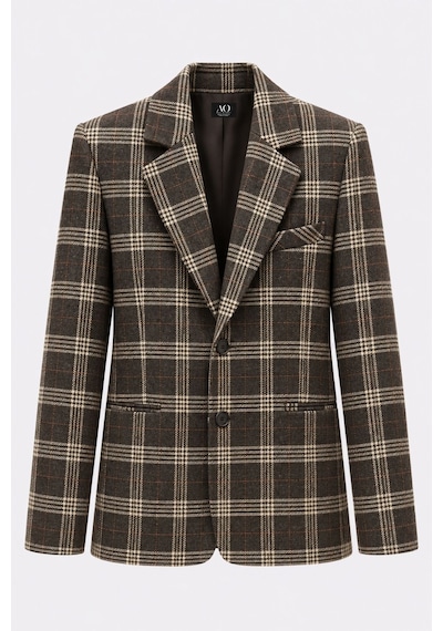 Açelyaokcu Premium Belvıon Blazer Ekoseli Yün Ceket Kahverengi