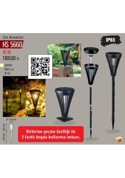 10w Solar Çim Armatürü, Günışığı Hs 5660 Siyah