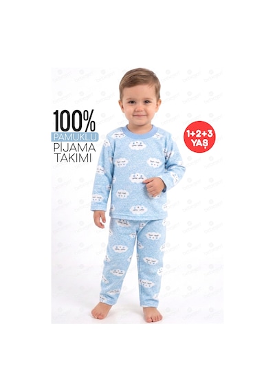 Bebegen Erkek Bebek Bulut Desenli Alt Üst Mavi 2'li Pijama Takım Çok Renkli