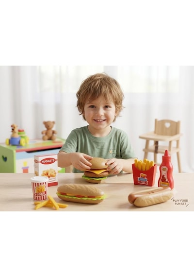 Fast Food Oyuncak Seti - Eğitici Zeka Geliştirici Oyuncak Hamburger Ve Sandviç Mutfak Seti