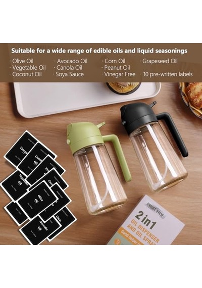 Yağ Püskürtme Şişesi, 470ml 2'si 1 Arada Cam Zeytinyağı Püskürtme Ve Dökme Makinesi, Mutfak, Hava Fritözü, Y Genel