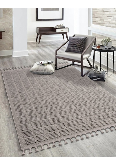 Bukle11880 Bej Yumuşak Dokulu Halı Kilim Salon Mutfak Koridor Kesme Yolluk Dokuma Makine Halısı Gri