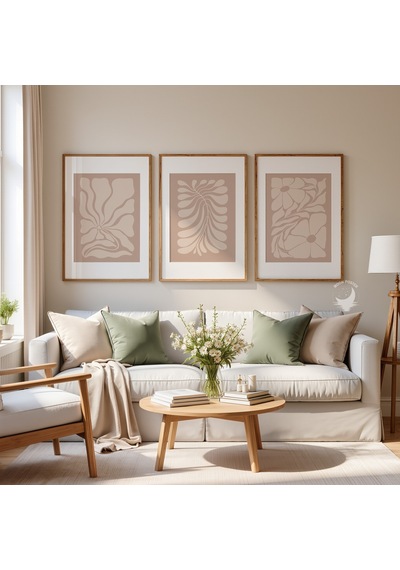3'lü Soyut Çiçek Poster Seti, Modern Bohem Duvar Dekoratif Poster Set