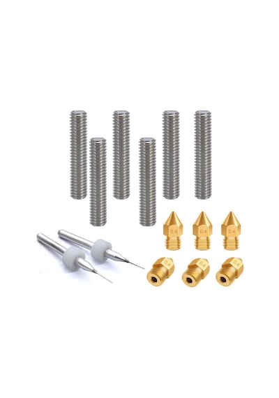 3d Yazıcı M6 30mm Nozzle Boğazı 6 Adet + Mk8 Pirinç Nozzle 6 Adet + 2 Adet Matkap Ucu Temizleme Seti