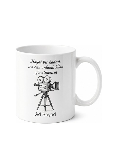 Kamera Ve Tripod Çizimli Hayatı Kadrajlayan Yönetmen Kupa Bardak Hediye Beyaz / Çok Renkli