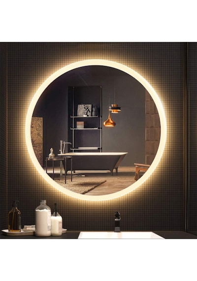 70 CM Kumlamalı Ledli Yuvarlak Ayna Banyo Aynası Dekoratif Ayna B