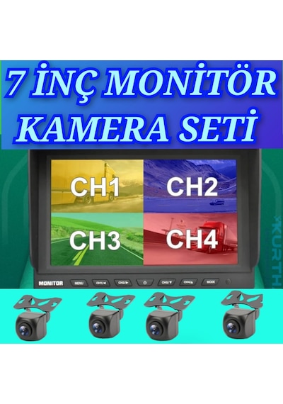 7'' Ekran + 4 Ad 170'' Geniş Açılı Kamera Seti Kayıt Yapmaz 12 V
