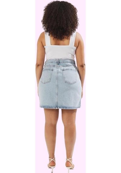 Ersefa Kadın Denim Etek Yüksek Bel Pamuk Günlük Casual Stil Hafta Sonu Y Açık Mavi