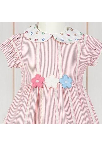 Ürünya Kız Bebek Çocuk Çiçek Desenli Kısa Kollu Elbise Pembe