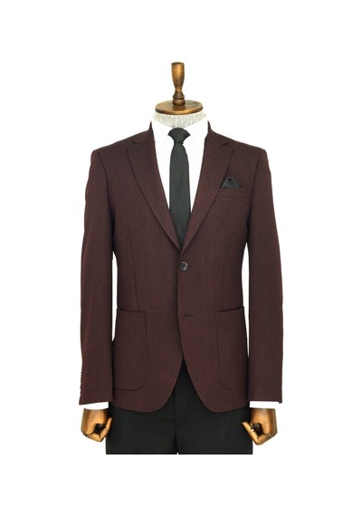 Wessi Kendinden Desenli Slim Fit Sivri Yaka Bordo Erkek Ceket 001