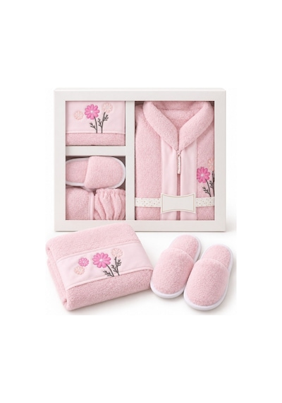 Kız Erkek Bebek Peluş Bornoz Seti Brz0401 Pembe