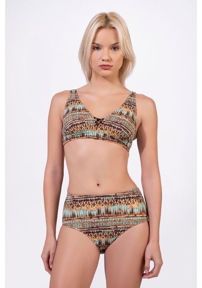 Endeep Kadın Ayarlanabilir Askılı Lurex Desenli Toparlayıcı Yüksek Bel Bikini Takımı Mavi