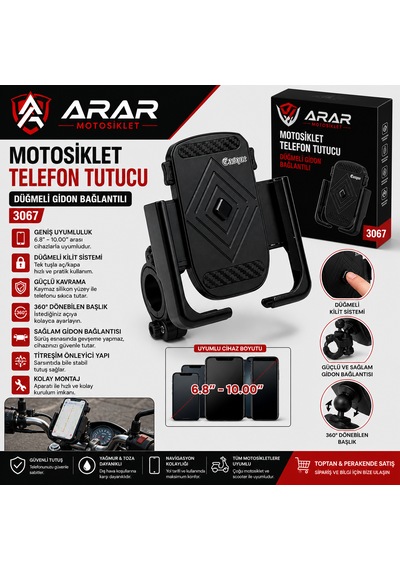 Motosiklet Telefon Tutucu Düğmeli Gidon Bağlantılı-3067