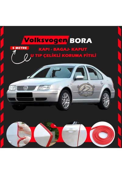 Volksvogen Bora Oto Araç Kapı Koruma Fitili 5 Metre Parlak Kırmızı Renk