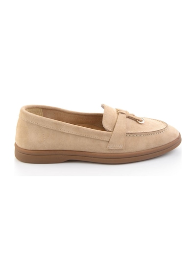 Bambi Bej Hakiki Deri Kadın Loafer Ayakkabı K01045035802 Bej