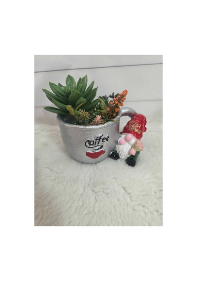 Cüce Objeli Fincan Modeli Sukulent Saksı,coffee Yazılı Ve Cüce Objeli Fincan Sukulent Saksı.
