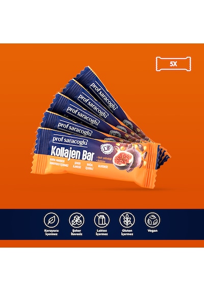 Kollajen Bar İncir Çekirdeği İçeren 5 Adetlik Atıştırmalık Paket