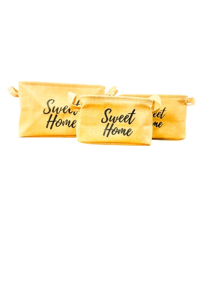 Bitki Tasarımı Sweet Home Jüt Hasır Ev Düzenleyici Mutfak Banyo Salon Sepeti Katlanır Sıvı Korumalı Üçlü Set