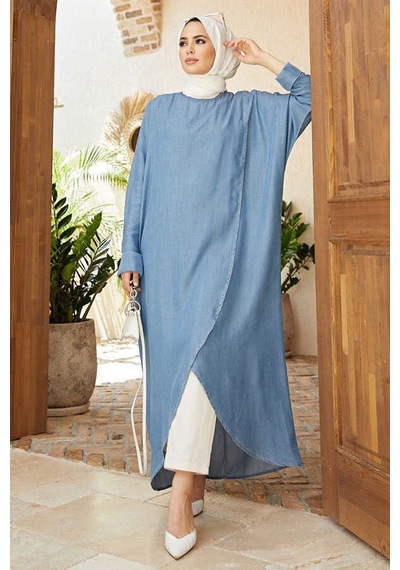 6394-Tensel Standart Salaş Tunik Mavi