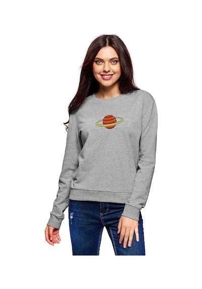 Saturn Baskılı Gri Kadın Sweatshirt (528343676)