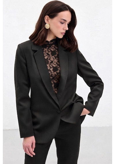 Sateen Düğmeli Klasik Ceket - Siyah-136876 Siyah