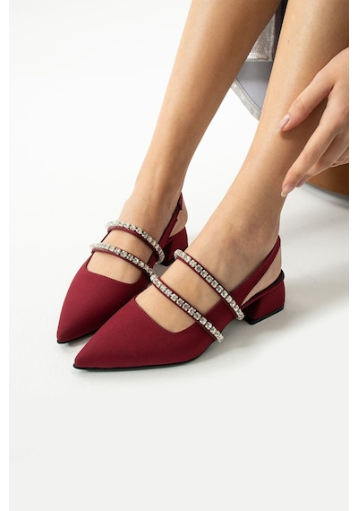 Duxal Shoes Kadın Taşlı Şık Babet-topuklu Ayakkabı-linda Bordo
