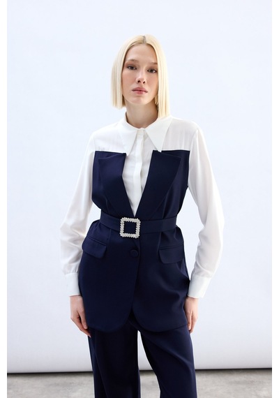 Sateen Ceket Görünümlü Gömlek - Lacivert-136792 Lacivert