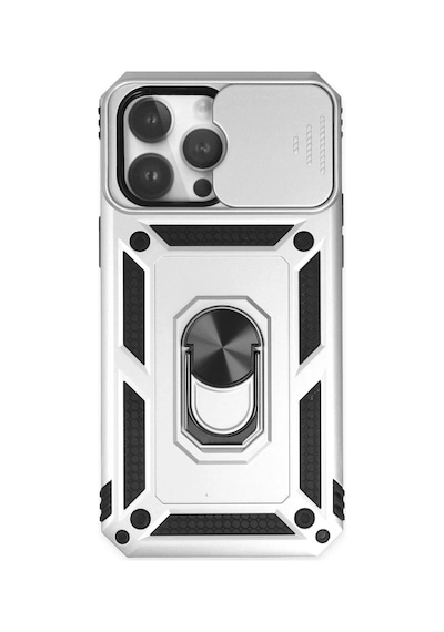 Apple Uyumlu iPhone 14 Pro Kılıf Pars Lens Yüzüklü Silikon - Gümüş 0.2M-Çok Renkli