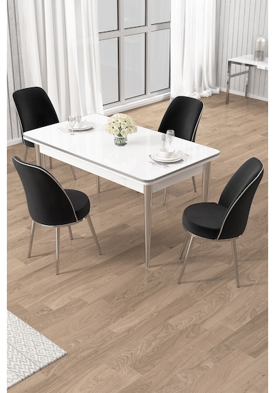 Canisa Rewa Serisi 70x110 Sabit Beyaz Krom Detay Masa Takımı Ve 4 Siyah Sandalye Masa Beyaz Sandalye Siyah Krom Ayak Canisa Rewa Serisi 70x110 Sabit Beyaz Krom Detay Masa Takımı Ve 4 Siyah Sandalye Masa Beyaz Sandalye Siyah Krom Ayak