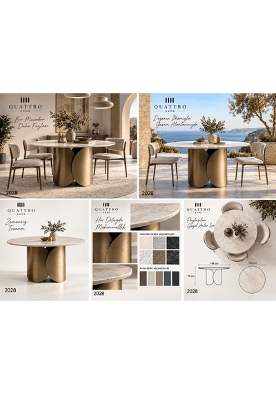 Calypso 2028 Modern Kavisli Metal Ayaklı Yuvarlak Mermer Desenli Yemek Masası Abanoz - Beyaz Calypso 2028 Modern Kavisli Metal Ayaklı Yuvarlak Mermer Desenli Yemek Masası Abanoz - Beyaz