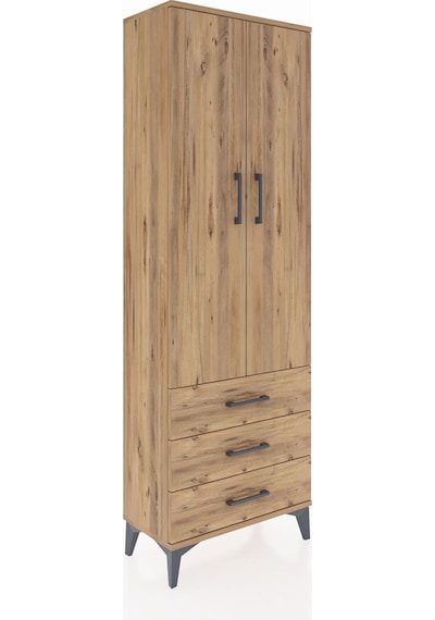 Arges Dolap Tek Raflı 3 Çekmeceli Tek Askılı 60x30x182 Çam-çam Çam
