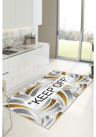 West Home Dijital Baskı Yıkanabilir Kaymaz Taban Salon Halısı Mutfak Halısı Yolluk Wh 527 Gold