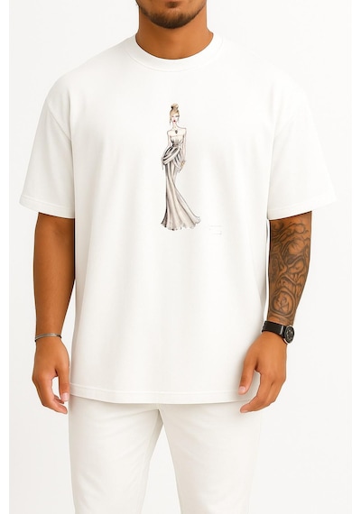 Bahriyeli Collection Oversize Bella Swan Edward Cullen Breaking Dawn Wedding Dress Göğüs Tasarımlı Unisex T-shirt Beyaz