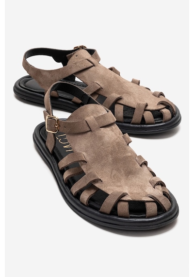 Luvishoes Alone Vizon Süet Hakiki Deri Kadın Sandalet