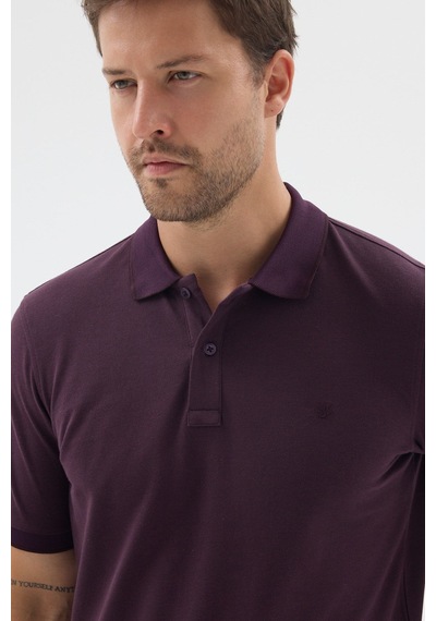 Mor Polo Yaka Pike Kısa Kol Slim Fit %100 Pamuk Tişört 1011260171 Mürdüm