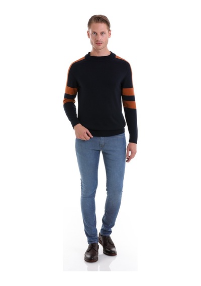 Hatemoğlu Lacivert Comfort Fit Düz Pamuklu Yarım Balıkçı Yaka Casual Triko Lacivert