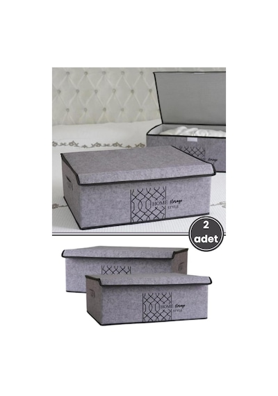 Keçe Kapaklı Baza Hurcu, Yatak Kanepe Altı Yastık Kıyafet Düzenleyici 40x50x19 Cm 2 Adet Gri Gri
