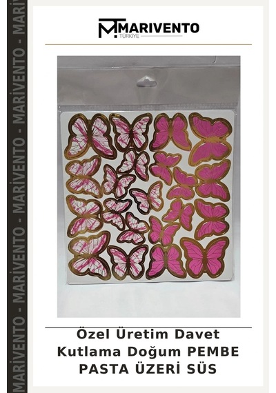 Özel Üretim Davet Kutlama Doğum Pembe Pasta Üzeri Süs