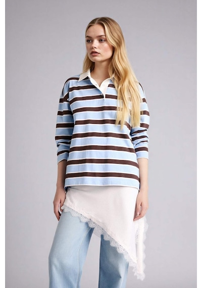 Defacto Loose Fıt Polo Yaka Sweatshirt G9724ax26spbe744 Mavi-be744