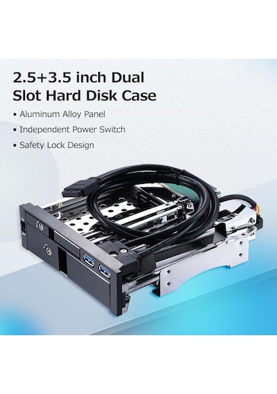 5,25" Dahili Çift Yuvalı Sabit Disk Kutusu 2,5+3,5 İnç Sata Hdd-ssd Muhafaza Aletsiz Tasarım