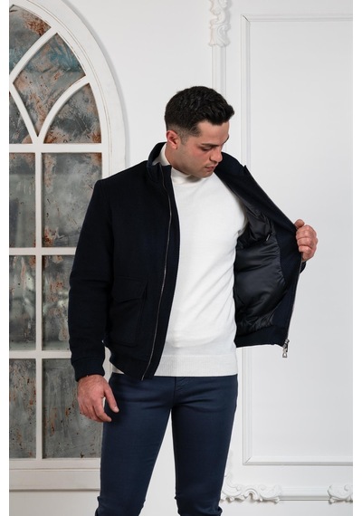 Regular Fit Yünlü Dik Yaka Astarlı Içi Elyaflı Kaşe Mont 001