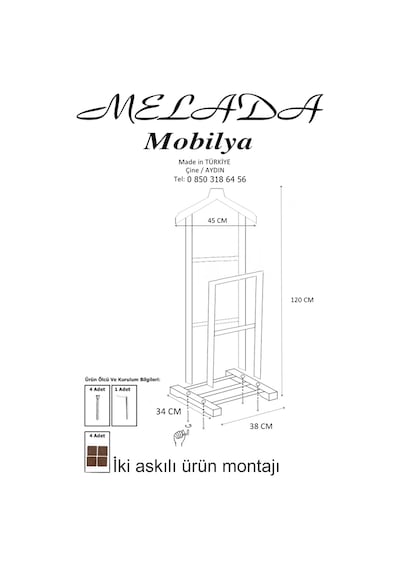 Melada Mobilya Gürgen İkili Dilsiz Uşak Cilalı Ceviz Basic Ceviz