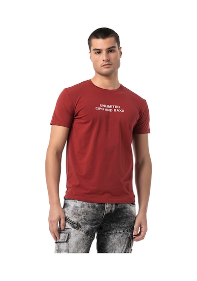 Cipo & Baxx Erkek Regular Fit Baskılı Pamuklu T-shirt Ct827 Bordo