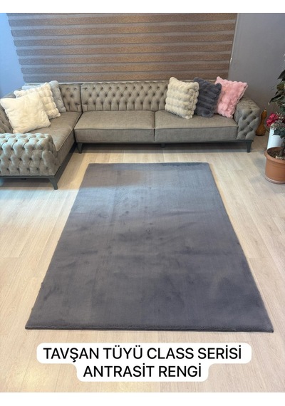 Aries Home Tavşan Tüyü Antrasit Yumuşak Makinada Yıkanabilir Kaymaz Kalın Dekoratif Post Halı Antrasıt