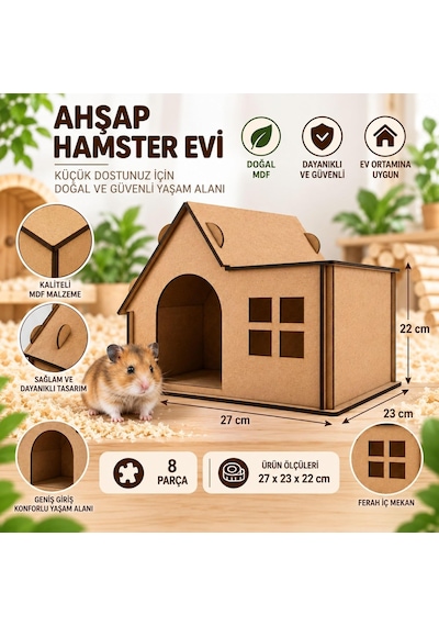 Tr Alg Wood Design Hamster Evi 8 Parça Mdf Ahşap Hamster Yuvası 27 23 22 Cm