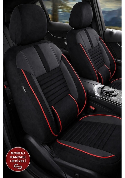 Renault Megane 2 Phantom Siyah Kırmızı Tay Tüyü Oto Koltuk Kılıfı Tam Set -ortopedik-kolay Montaj-terletmez 2003-2008